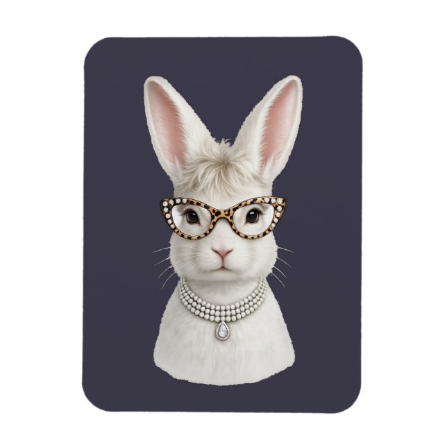 Imán Conejo de Moda Divertido con Gafas de Leopardo (Vertical)
