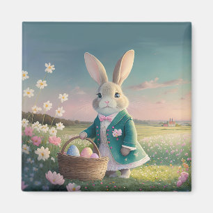 Imán Conejo de Pascua con chaqueta azul