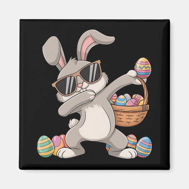 Imán Conejo de Pascua con Dabbing Conejo Conejito Huevo (Frente)