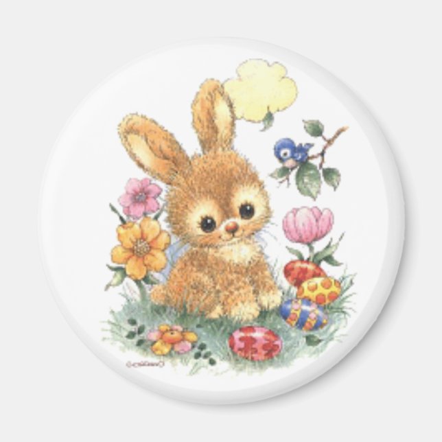 Imán Conejo de Pascua con flores y huevos (Frente)