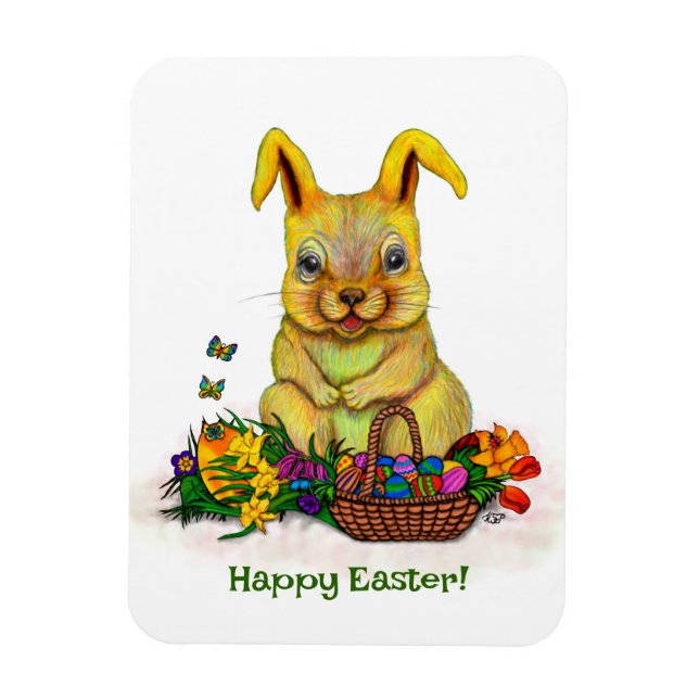 Imán Conejo de Pascua con huevos y flores (Vertical)