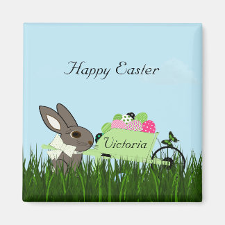 Imán Conejo de Pascua con Wheelbarrow of Eggs Refrigera