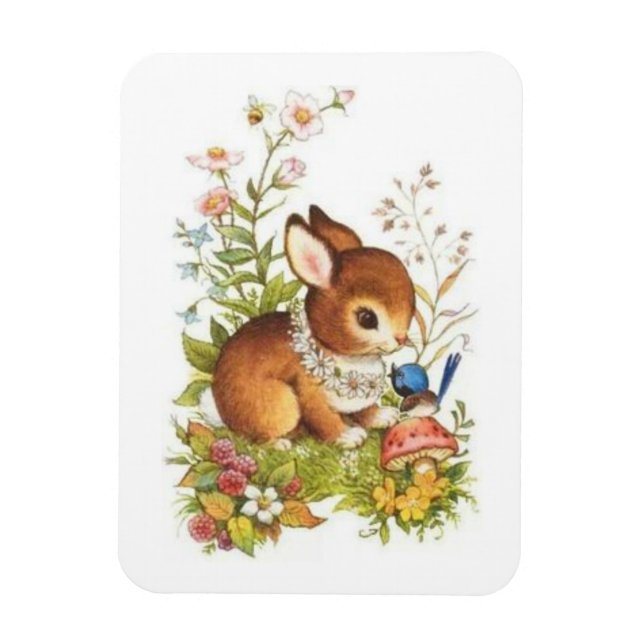 Imán Conejo De Pascua De Primavera Vintage En Flores (Vertical)