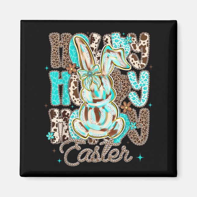 Imán Conejo de Pascua de Turquesa Azul Cuero de Vaca Le (Frente)