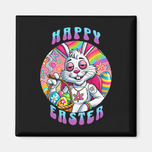 Imán Conejo de Pascua feliz y genial fumando marihuana 