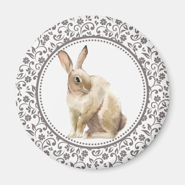 Imán Conejo de Pascua Floral Marrón (Frente)