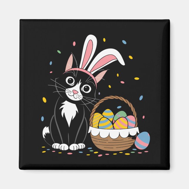 Imán Conejo de Pascua Gato Negro Esmoquin Orejas de Con (Frente)