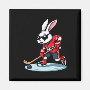 Imán Conejo de Pascua jugando hockey