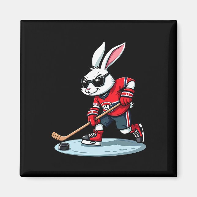 Imán Conejo de Pascua jugando hockey  (Frente)