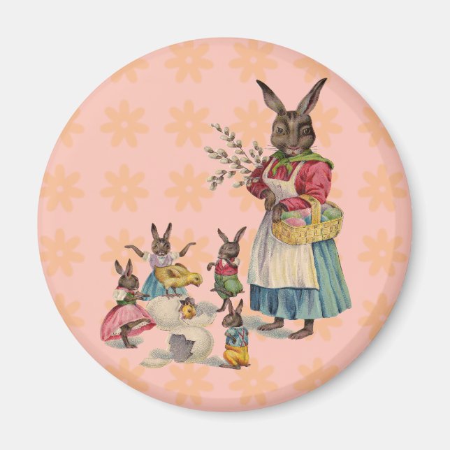 Imán Conejo de Pascua Pollitos Conejitos Huevos (Frente)