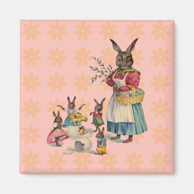 Imán Conejo de Pascua Pollo Conejo Huevos (Frente)
