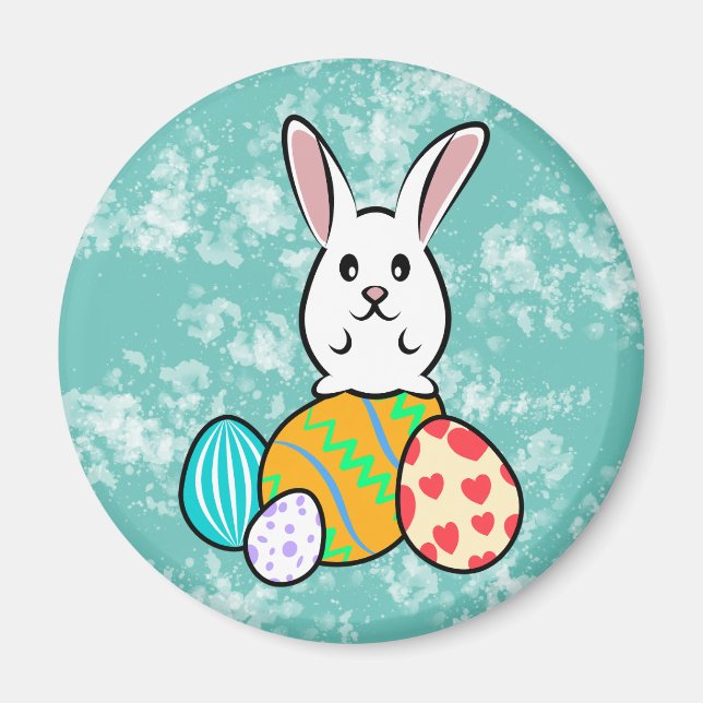 Imán Conejo de Pascua sobre huevos de Pascua (Frente)