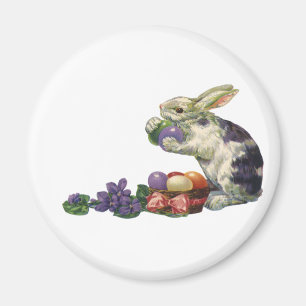 Imán Conejo de Pascua Victoriano Antiguo, Huevos y Flor