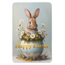 Conejo de Pascua vintage con margaritas