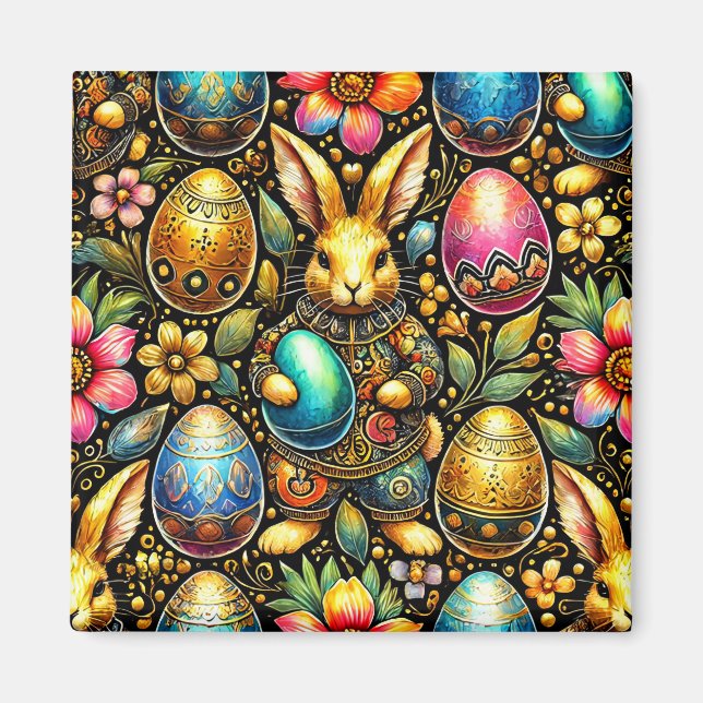 Imán ~ Conejo de Pascua y Huevos ~ (Frente)