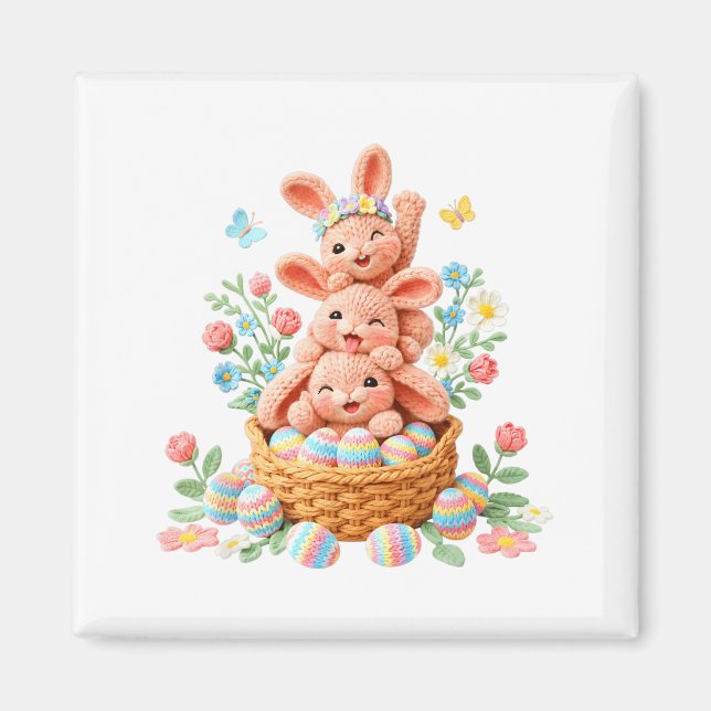 Imán Conejo día de Pascua hilo ganchillo cara de conejo (Frente)