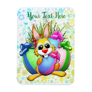 Imán Conejo divertido mordiendo un huevo de Pascua