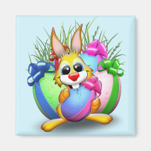 Imán Conejo divertido mordiendo un huevo de Pascua
