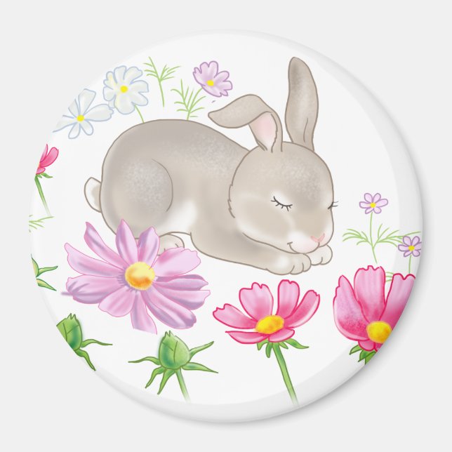 Imán conejo durmiendo y flores (Frente)