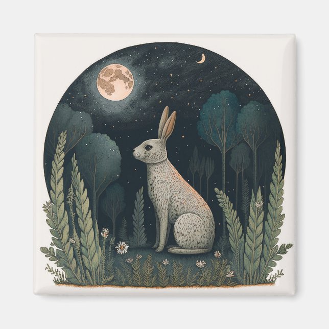 Imán Conejo feliz a la luz de la luna (Frente)