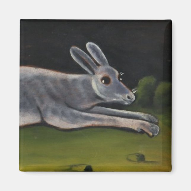 Imán Conejo Gris Largo Saltando Sobre Campos (Frente)