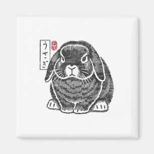 Imán Conejo Grumpy Holland Lop Kanji Tradición Japonesa