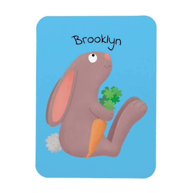 Imán Conejo lindo con personalizado de zanahoria sentad (Vertical)