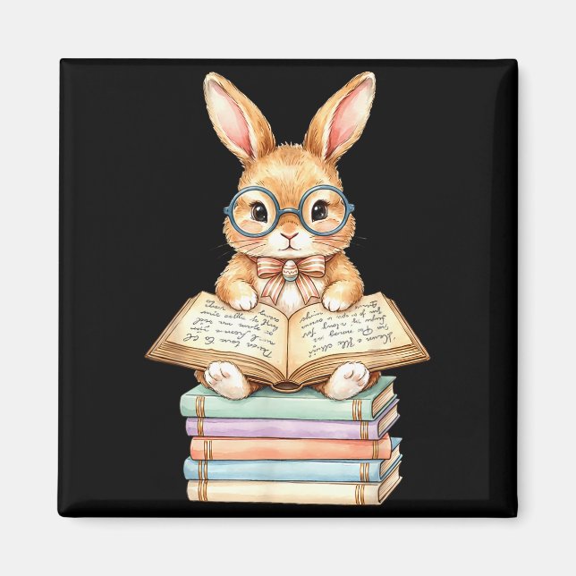 Imán Conejo lindo leyendo libros de Pascua lector maest (Frente)