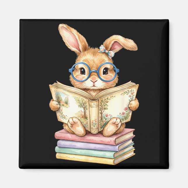 Imán Conejo lindo leyendo libros de Pascua lector maest (Frente)