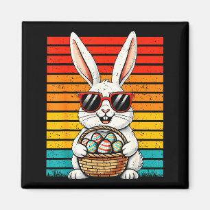 Imán Conejo Retro Feliz Pascua Sungles Cesta Huevos Niñ