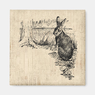 Imán Conejo Vintage Arte Conejo Ilustrado