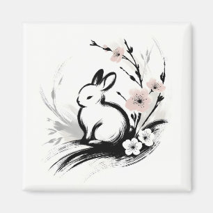 Imán Conejo Zen Minimalista de Primavera Flor de Cerezo