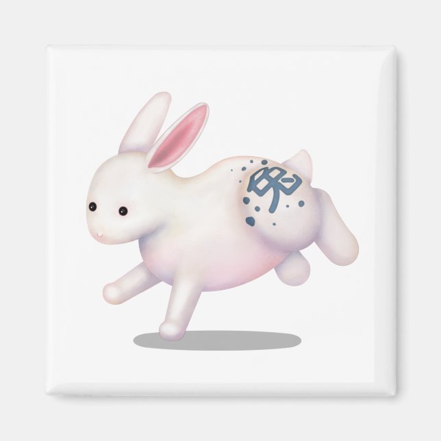 Imán Conejo zodiaco chino con Rótulo de astrología (Frente)