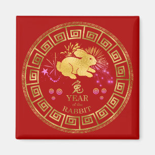Imán Conejo zodiaco chino rojo/dorado ID542