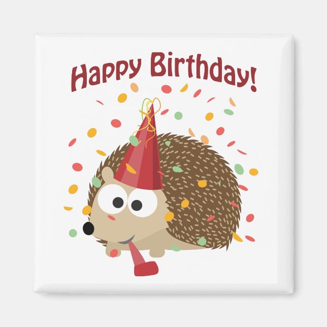 Imán Confetti Happy Birthday Hedgehog (Frente)