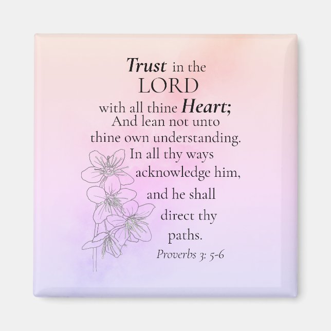 Imán Confianza en el Señor Biblia Verse Floral acuarela (Frente)