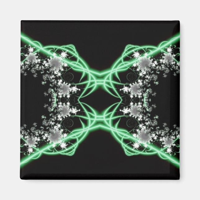 Imán Confusión | Arte fractal verde y blanco (Frente)