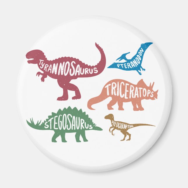 Imán Conjunto de siluetas de diferentes dinosaurios (Frente)