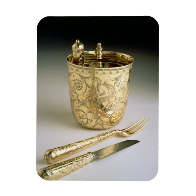 Imán Conjunto de un cuchillo, tenedor, cuchara y vaso d (Vertical)