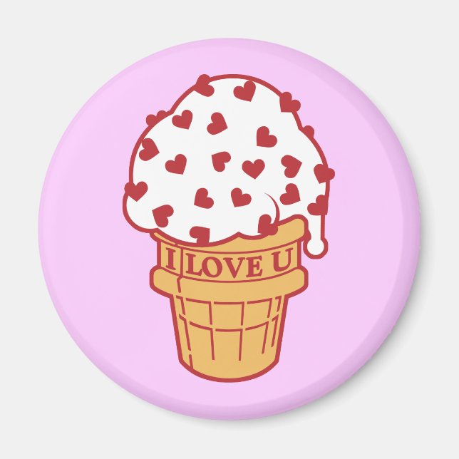 Imán Cono de helado con sprinkles de corazón (Frente)