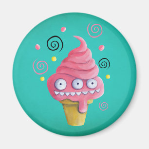 Imán Cono de helado de monstruo rosa