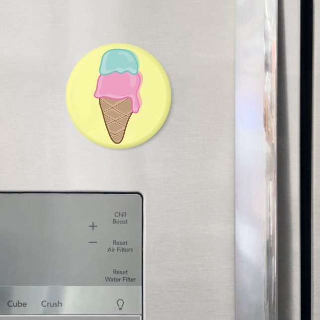 Imán Cono de Helado Retro de Fresa y Menta de Verano en (In situ (nevera))