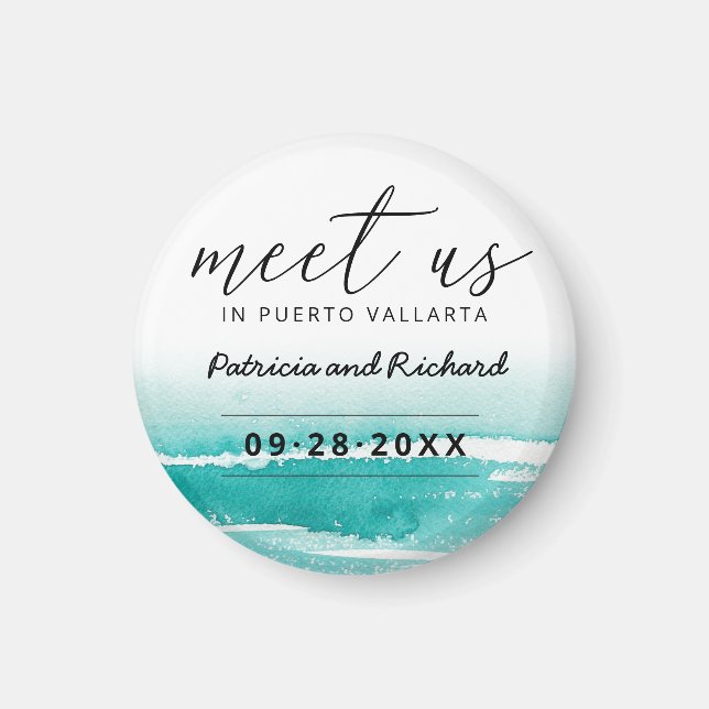 Imán Conócenos en Boda de Destino Teal Save The Date (Frente)