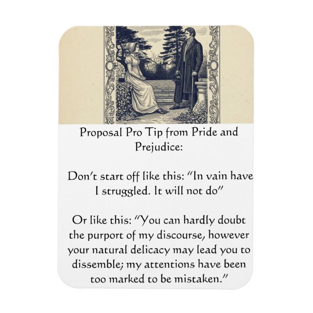 Imán Consejo para una propuesta de Orgullo y Prejuicio (Vertical)