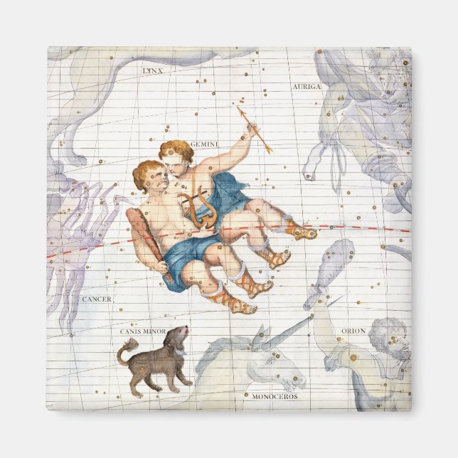 Imán Constelación de Gemini con Canis Menor, plato 13 (Frente)