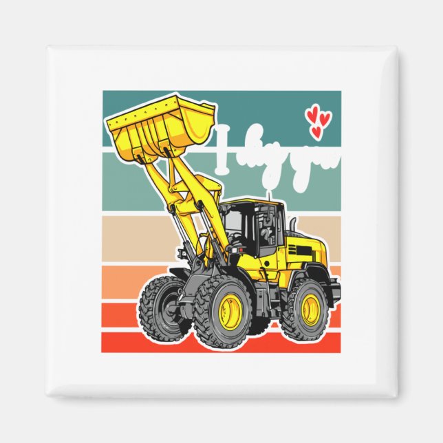 Imán Construction Vehicles Valentines Hearts Excavator  (Frente)