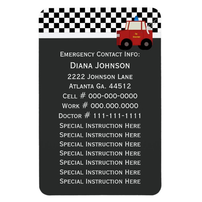 Imán Contacto de emergencia: camión de bomberos (Vertical)