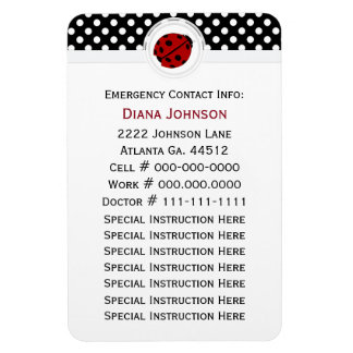 Imán Contacto De Emergencia: Ladybug Y Polka Dot Magnet