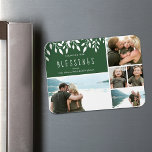 Imán Contando nuestras bendiciones en las fotos de vaca<br><div class="desc">Contando nuestros Navidades de bendiciones La postal de vacaciones incluye collage de fotos con flores de vacaciones. El verde se puede cambiar para que coincida con tus fotos.</div>