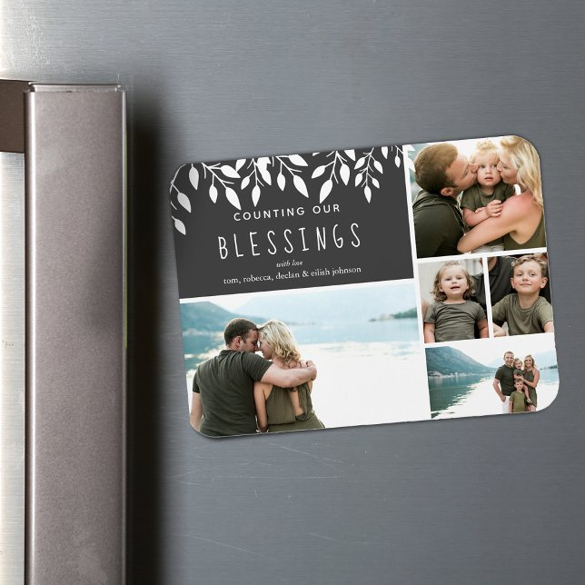 Imán Contando nuestro Collage de fotos de Bienvenida pa (Counting Our Blessings Greenery Photo Collage 4X3 Magnet)